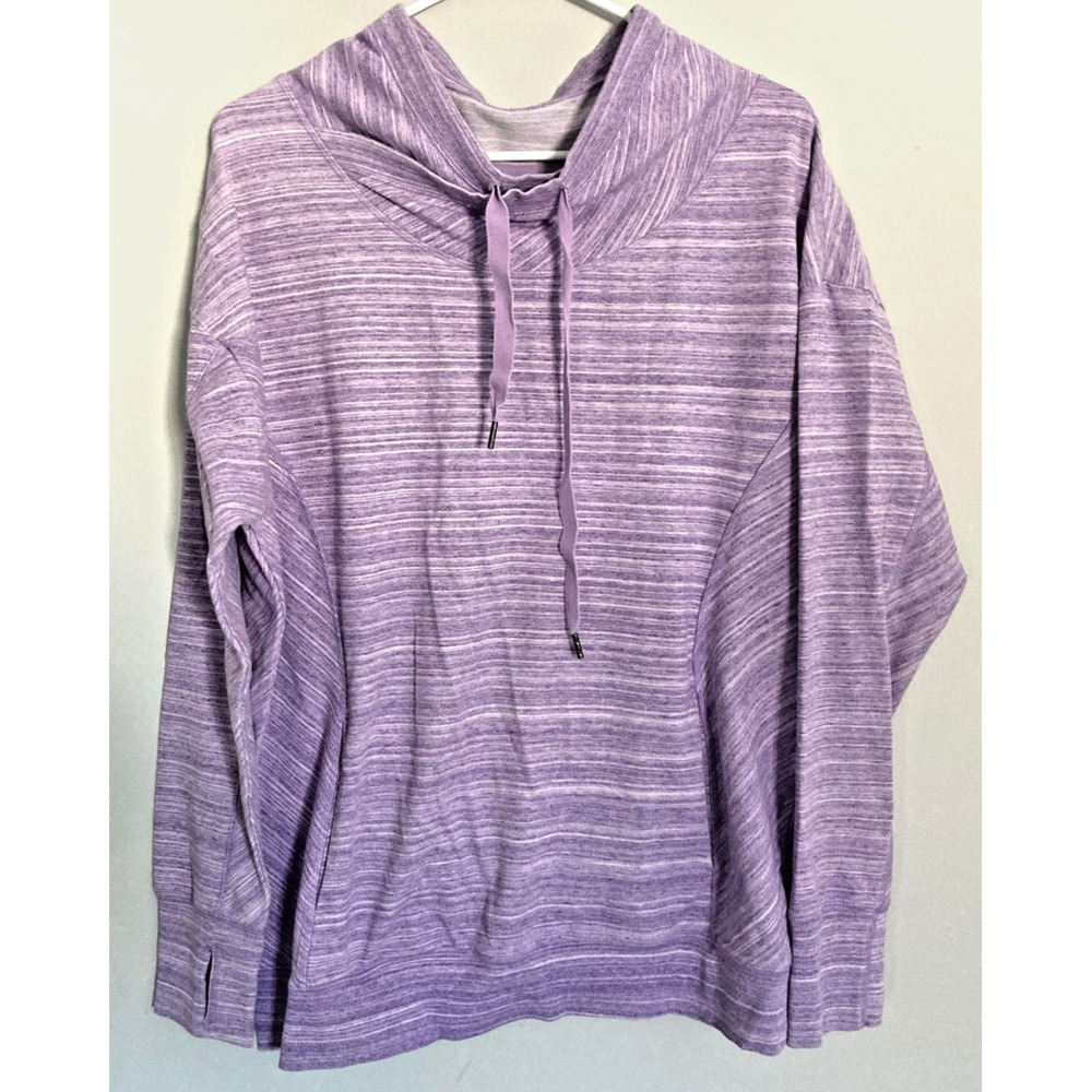 Zella Sweatshirt Womens XL Purple Striped Cowl Neck Pullover Thumbholes